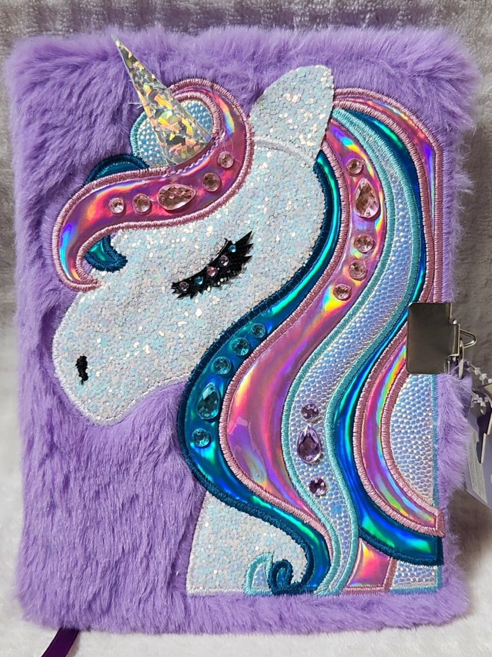 CLAIRE'S Plush Purple Unicorn Journal Diary - NEW NWT